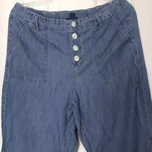J.Jill chambray denim button fly,wide leg, cropped